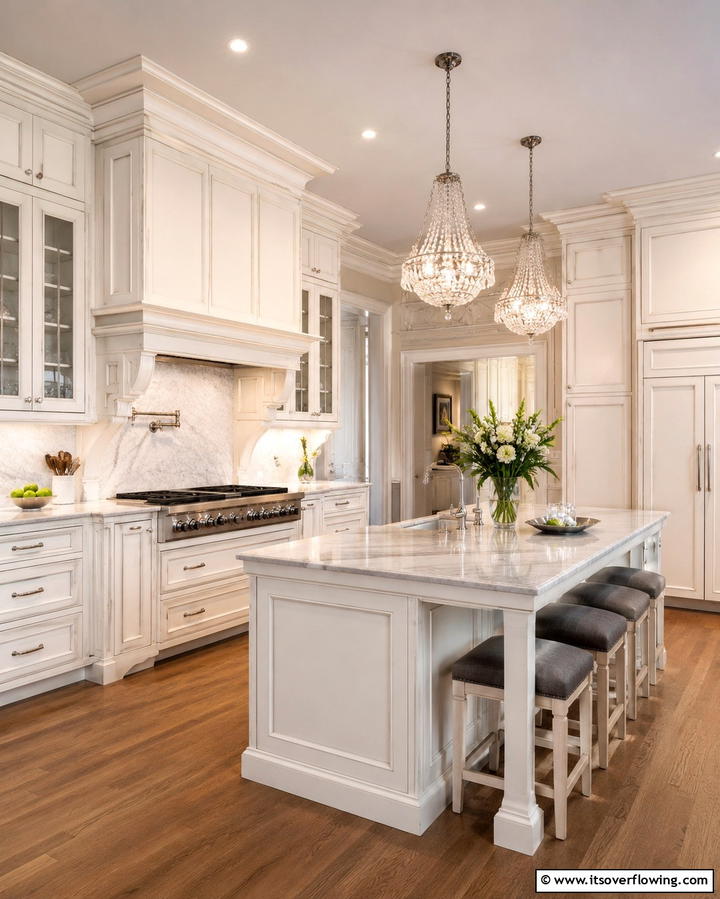 Crown Molding for a Polished Finish - 25 Off-white Kitchen Cabinets for a Timeless Look