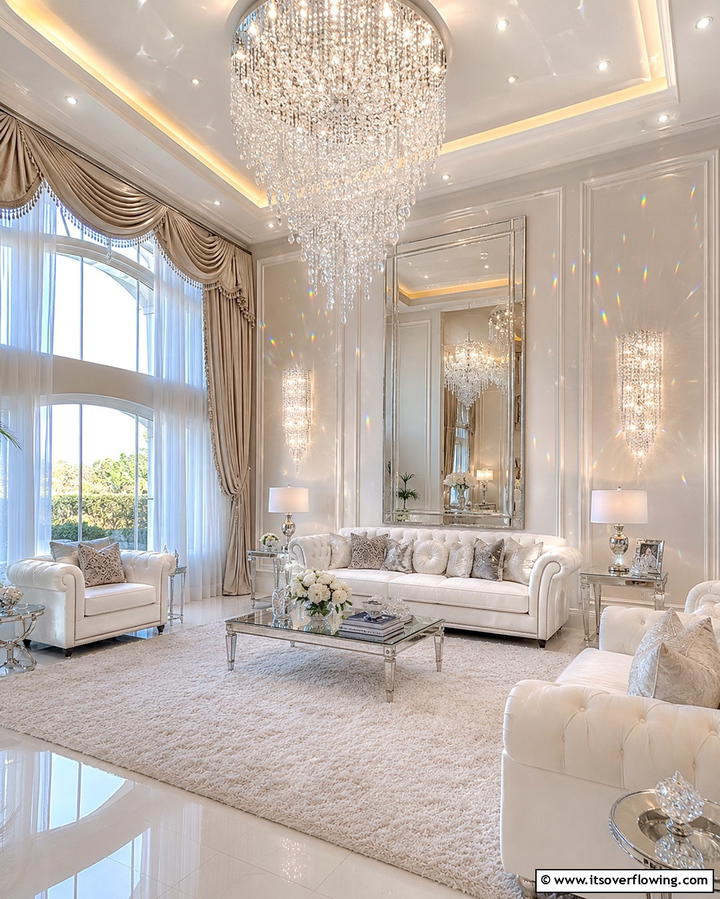 Crystal Accent Brilliance - 30 Living Room Ceiling Lighting Ideas- Elevate Your Space