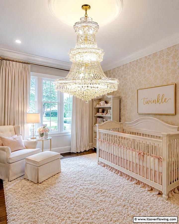 Crystal Chandelier - 25 Princess Nursery Ideas for a Magical Baby Room