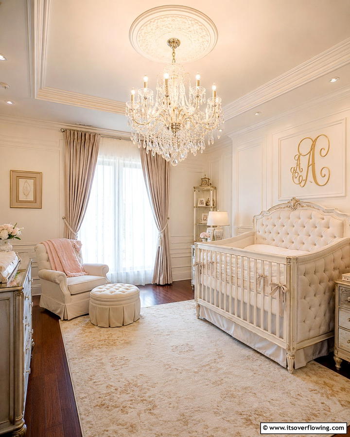 Crystal Chandelier Elegance - 25 Princess Nursery Ideas for a Magical Baby Room