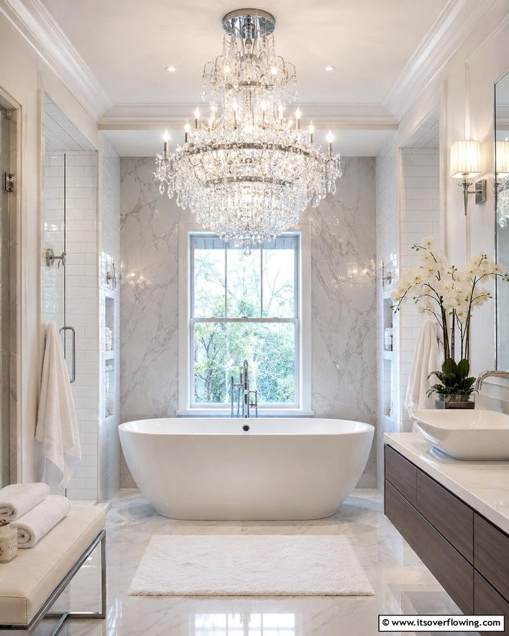 Crystal Elegance for a Luxurious Feel - 25 Bathroom Chandelier Ideas for a Luxurious Touch