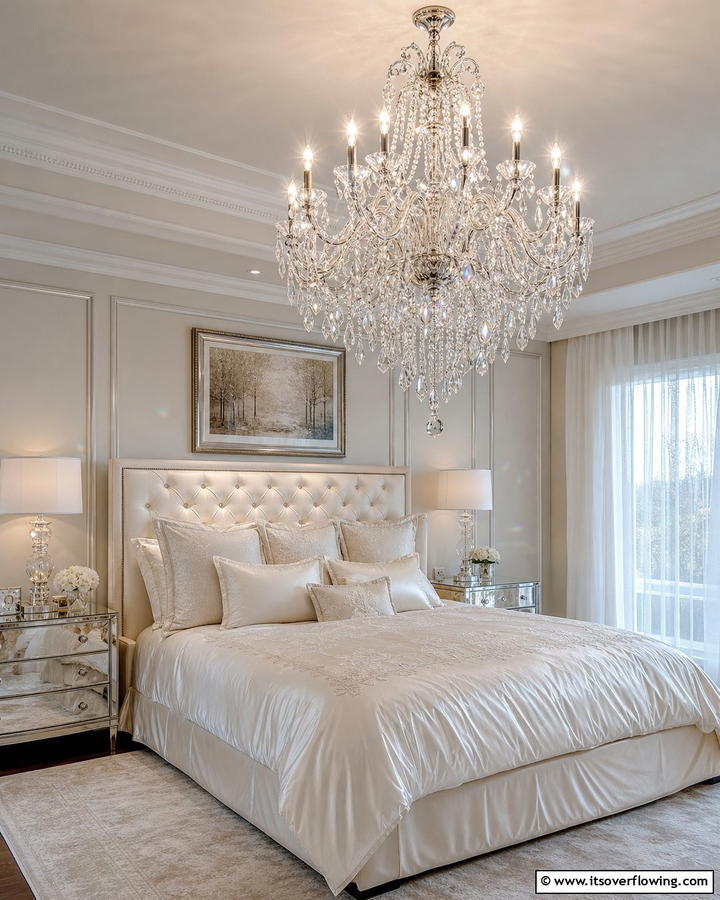 Crystal Elegance - 20 Bedroom Chandelier Ideas to Elevate Your Space