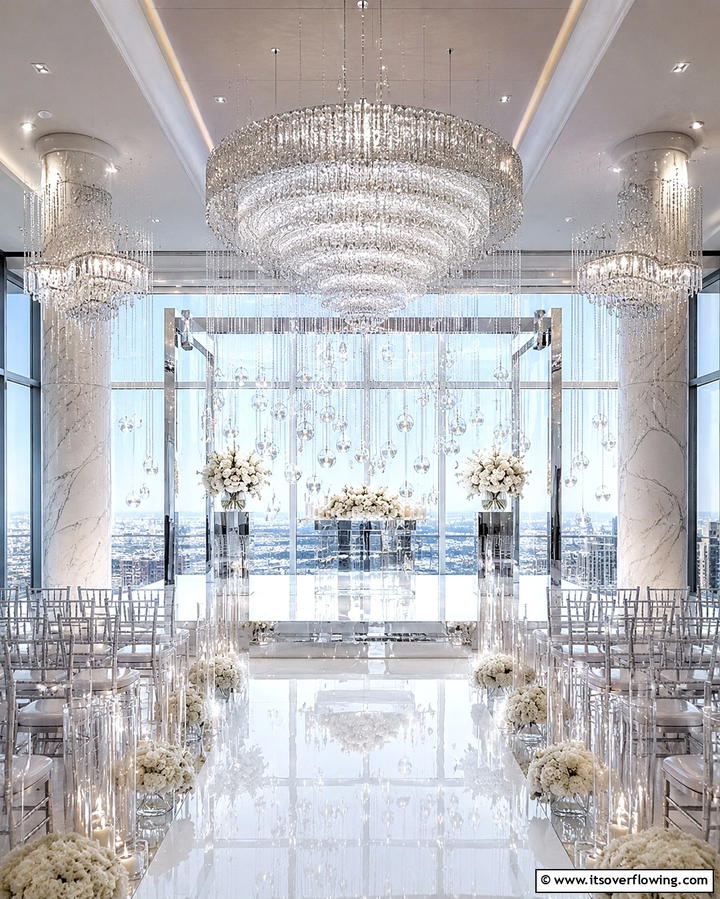 Crystal and Glass Elegance - 30 Stunning Wedding Altar Design Inspirations