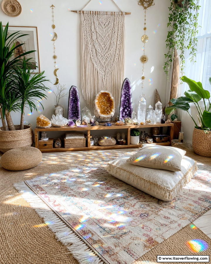 Crystals for Positive Energy - 20 Boho Meditation Room Ideas- Tranquil Retreats