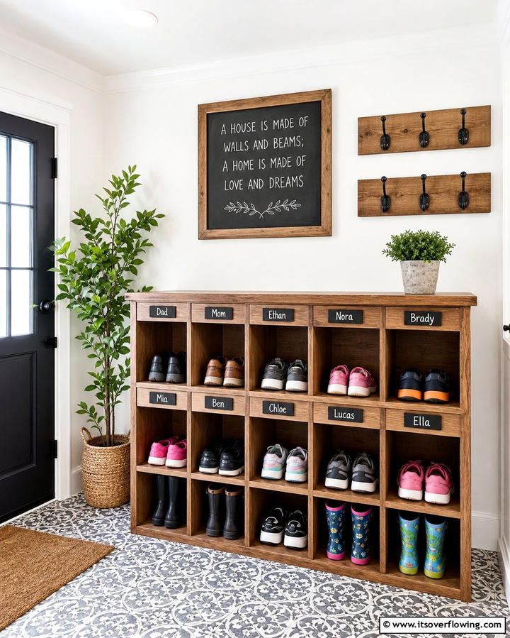 Cubbies with Labels - 25 Entryway Shoe Storage Ideas to Keep Your Home Tidy