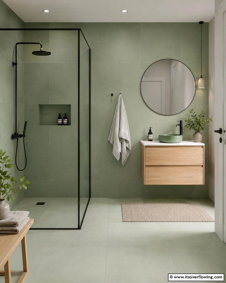 Cucumber Green Matte Tiles - 30 Green Bathroom Tile Design Ideas for a Refreshing Oasis