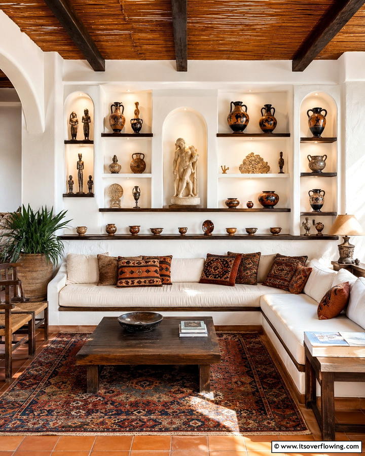 Cultural Art and Artifacts - 30 Mediterranean Living Room Ideas- Warm & Inviting Spaces