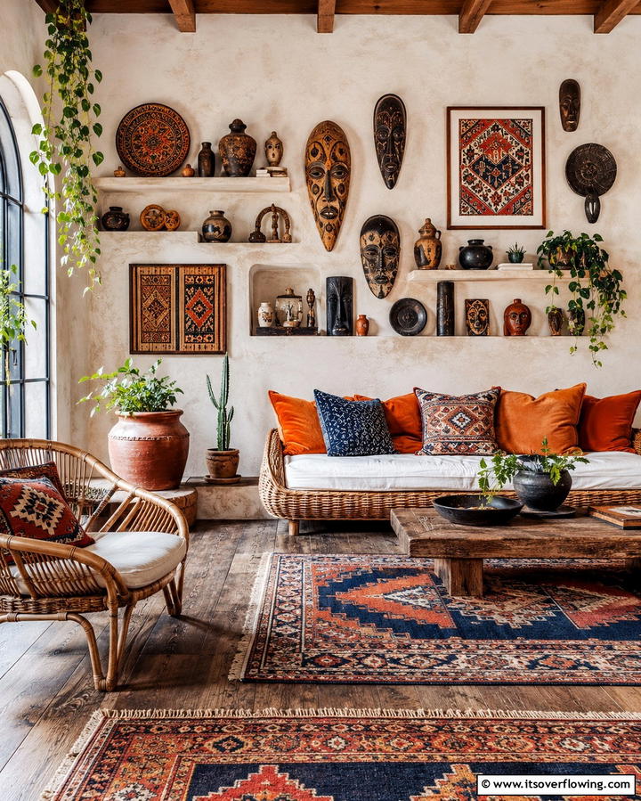 Cultural Artifact Displays - 30 Eclectic Boho Decor Ideas for a Free-Spirited Home Vibe