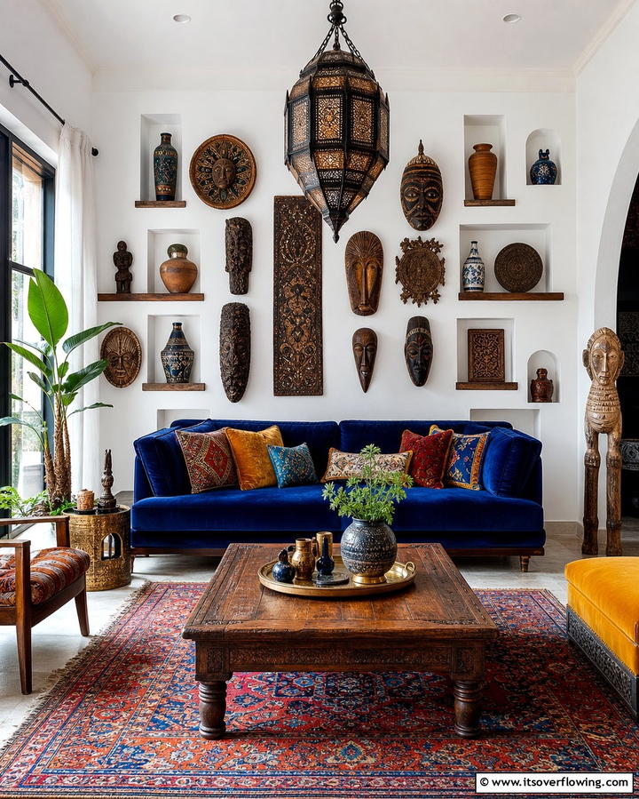 Cultural Artifacts Collection - 30 Living Room Wall Decor Ideas to Elevate Your Space