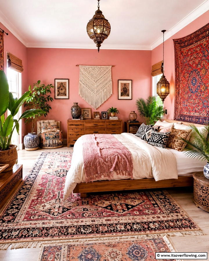 Cultural Fusion in Boho Decor - 30 Pink Boho Bedroom Ideas for a Chic and Cozy Retreat