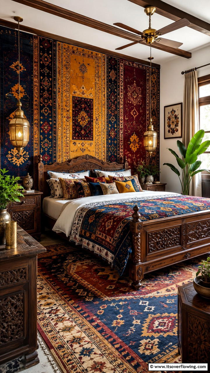 Cultural Textile Touch - 30 Bedroom Accent Wall Ideas to Transform Your Space