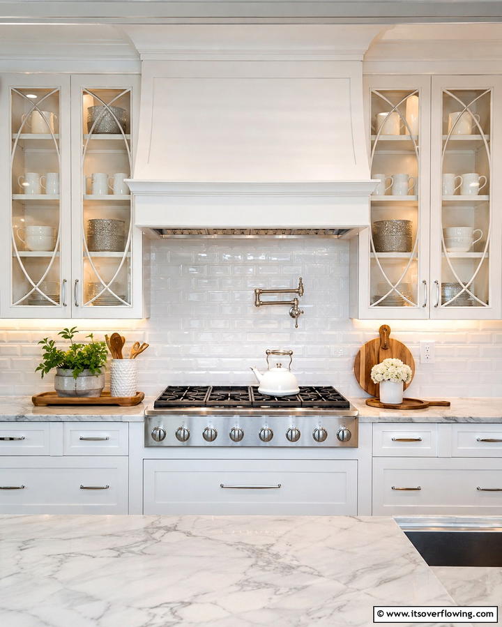 Cupboard Glass Inserts - 30 Charming White Farmhouse Kitchen Inspirations