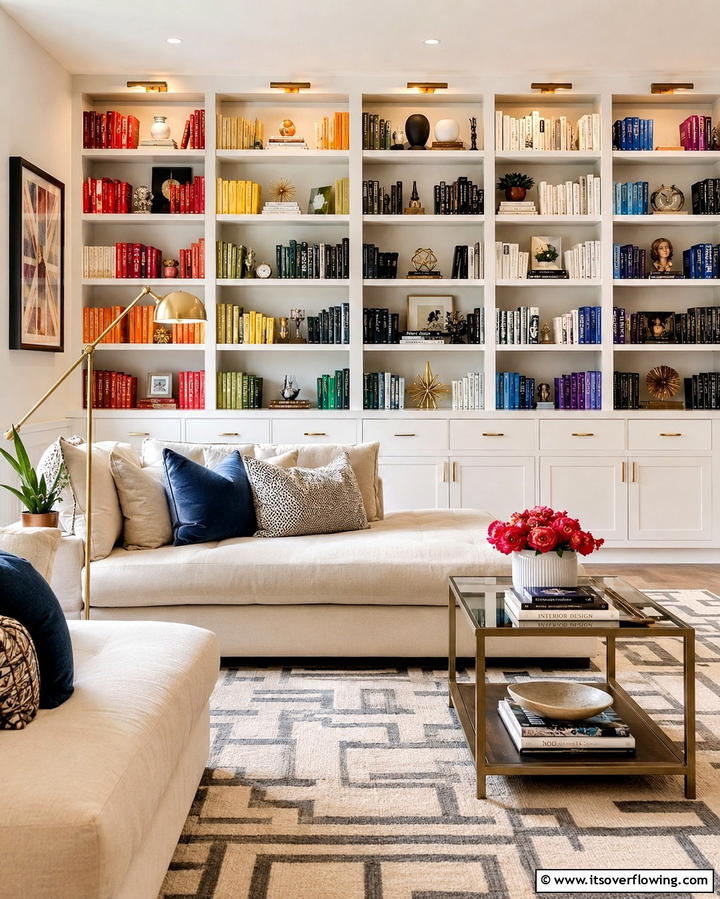 Curated Book Displays - 30 Glam Living Room Ideas for Luxurious Comfort