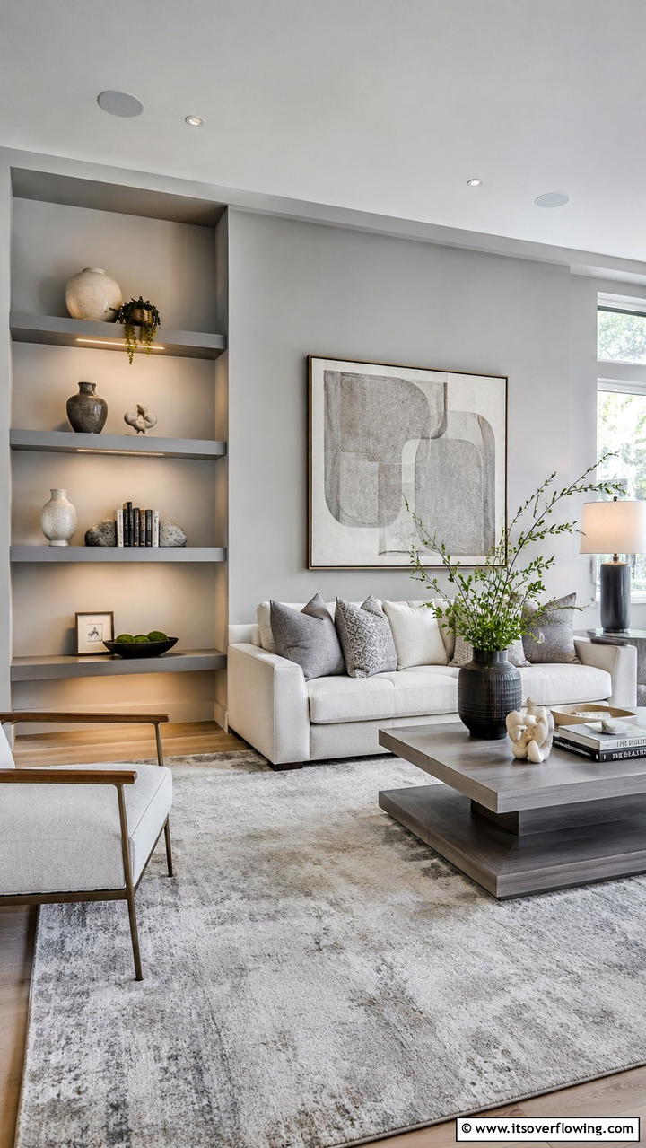 Curated Decorative Details - 30 Grey and Cream Living Room Ideas- Neutral Elegance