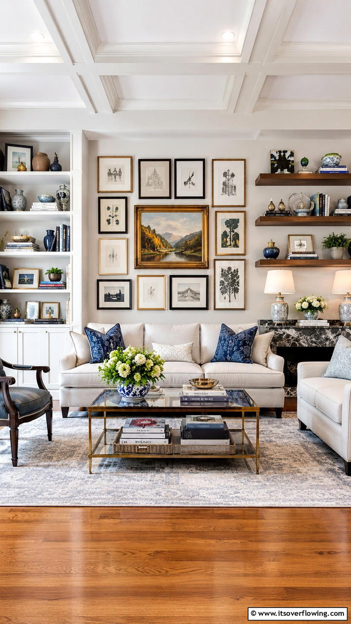 Curated Decorative Displays - 21 Transitional Living Room Design Ideas for Modern Homes