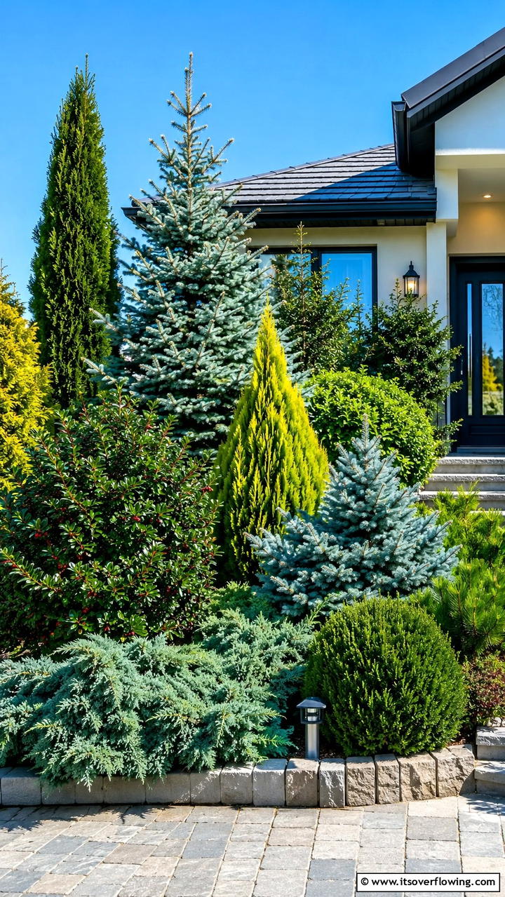 Curated Evergreen Collection - 30 Front Yard Evergreen Landscaping Ideas for Year-Round Beauty