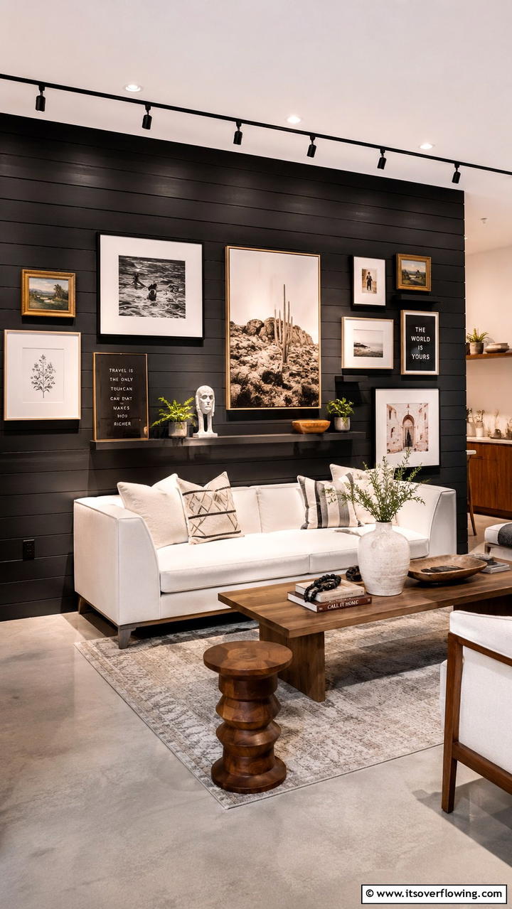 Curated Gallery Display - 30 Black Shiplap Wall Ideas for Timeless Interior Accents