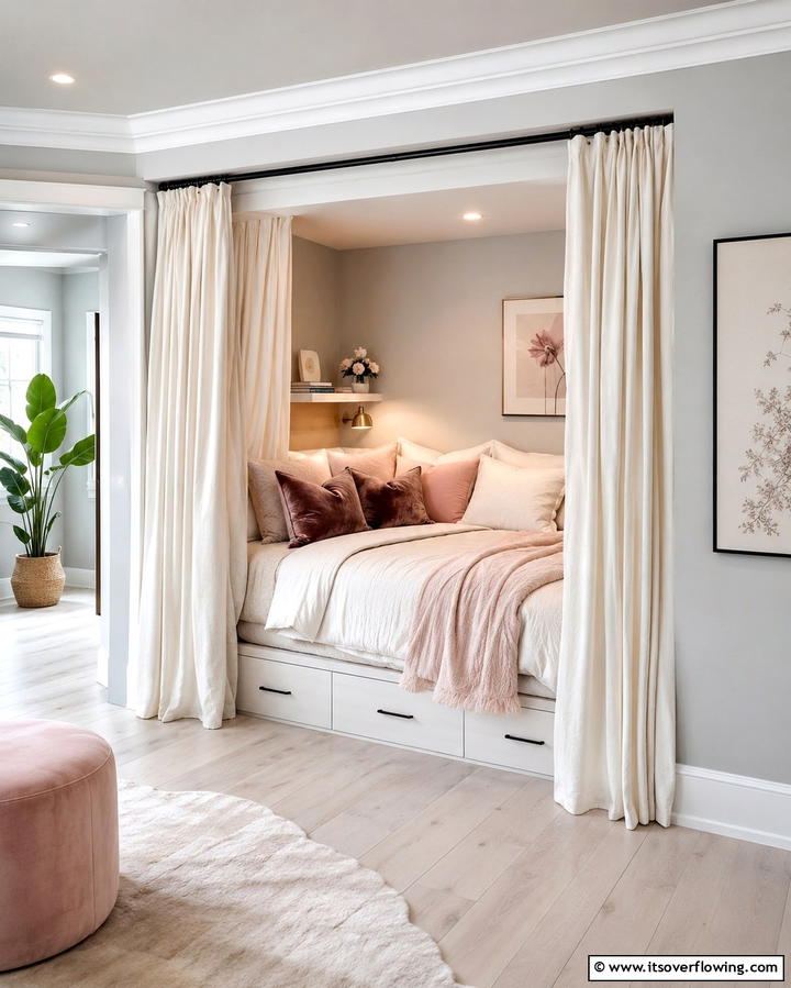 Curtain Enclosed Bed Nook - 25 Cozy Bed Nook Ideas for a Perfect Reading Spot