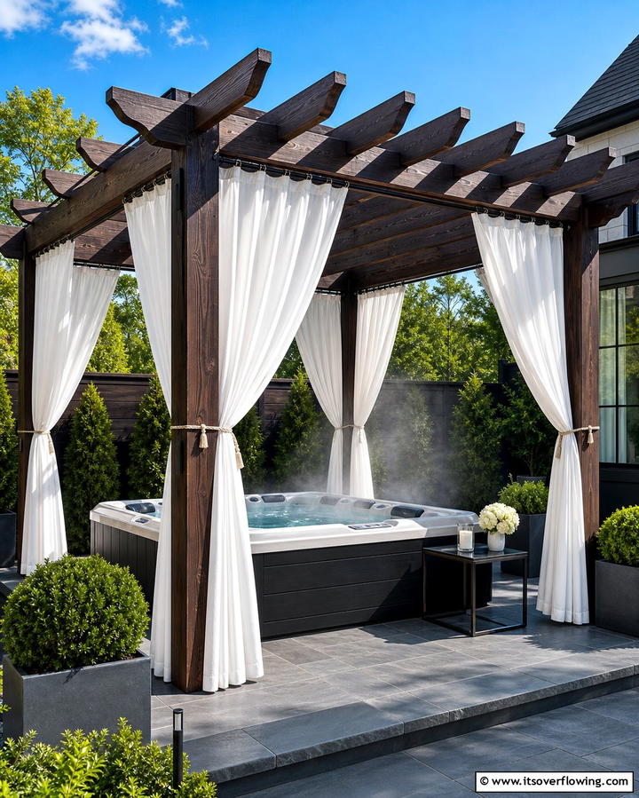 Curtain Enclosed Pergola - 25 Hot Tub Enclosure Ideas for Year-Round Relaxation