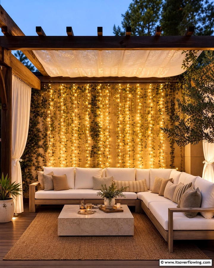 Curtain Lights for a Cascading Effect - 25 Pergola Lighting Ideas to Illuminate Your Outdoor Space