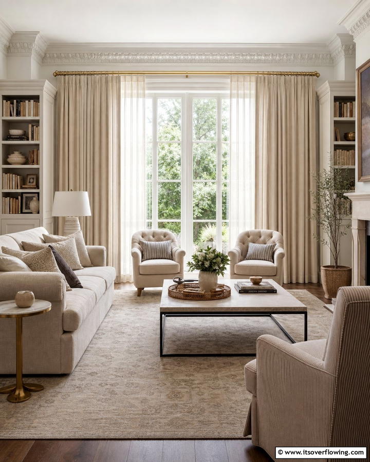 Curtains and Drapes for Softness - 20 Pottery Barn Living Room Ideas for Timeless Style