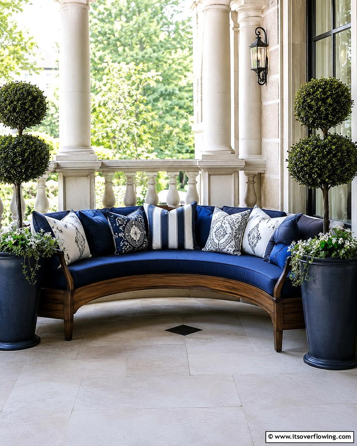 Curved Bench for Elegance - 25 Front Porch Bench Ideas for a Welcoming Entrance