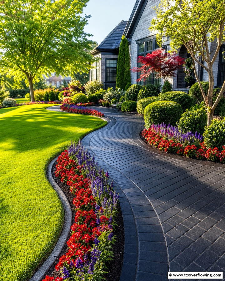 Curved Black Brick Walkway - 20 Black Brick Walkway Ideas for a Dramatic Entrance