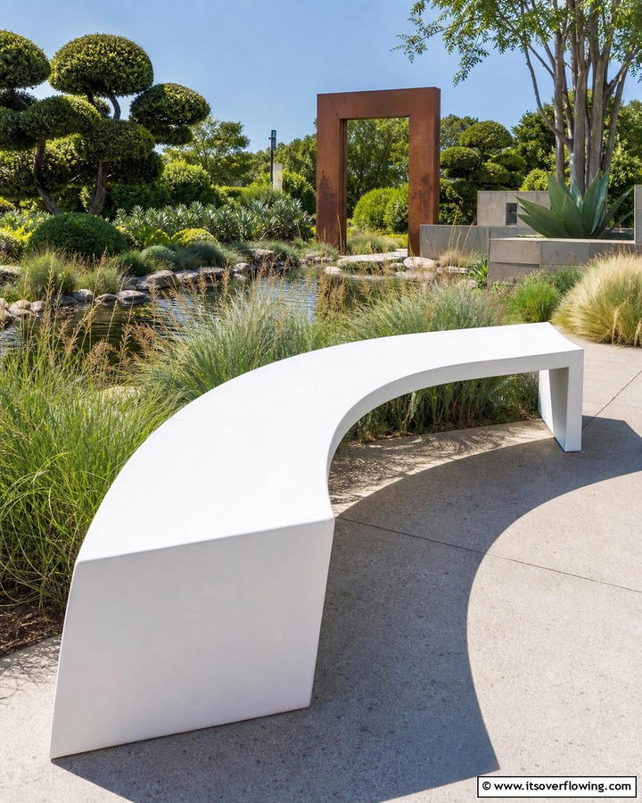 Curved Contemporary Garden Bench - 30 Charming Garden Bench Ideas for Relaxing Outdoor Spaces
