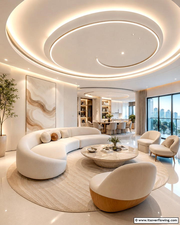 Curved Contemporary Grace - 30 Living Room Ceiling Lighting Ideas- Elevate Your Space