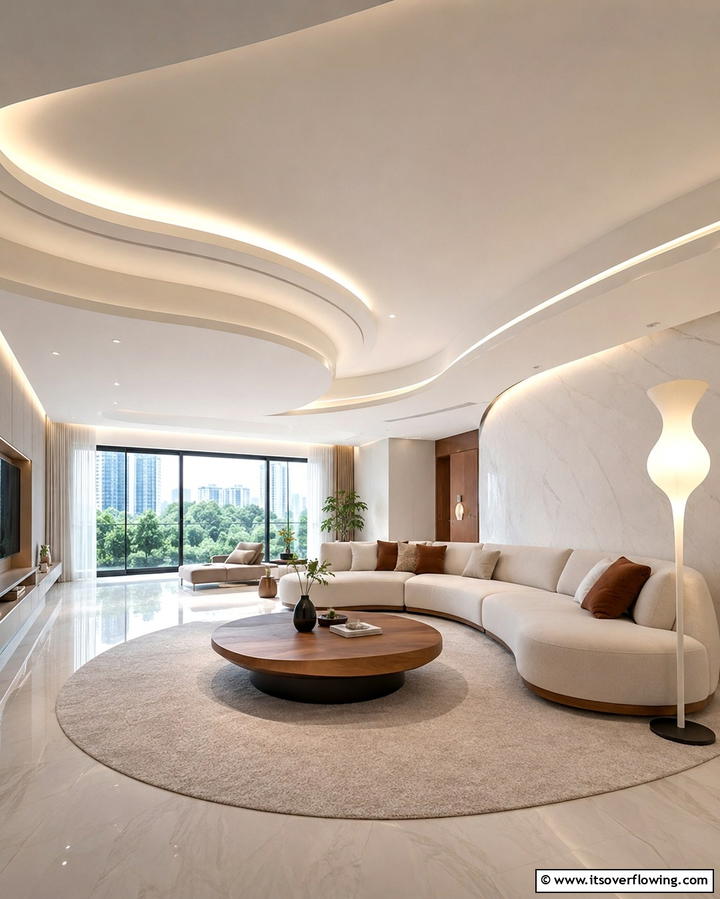 Curved Contour Pop Ceiling - 30 Pop Ceiling Design Ideas for Modern Home Interiors