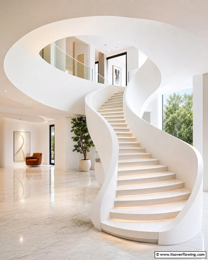 Curved Curiosity Fluid Staircase Lines - 21 Creative Staircase Design Ideas for Modern Homes