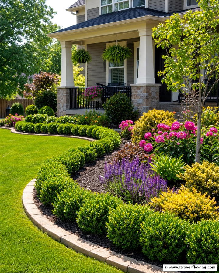 Curved Evergreen Borders - 30 Front Yard Evergreen Landscaping Ideas for Year-Round Beauty
