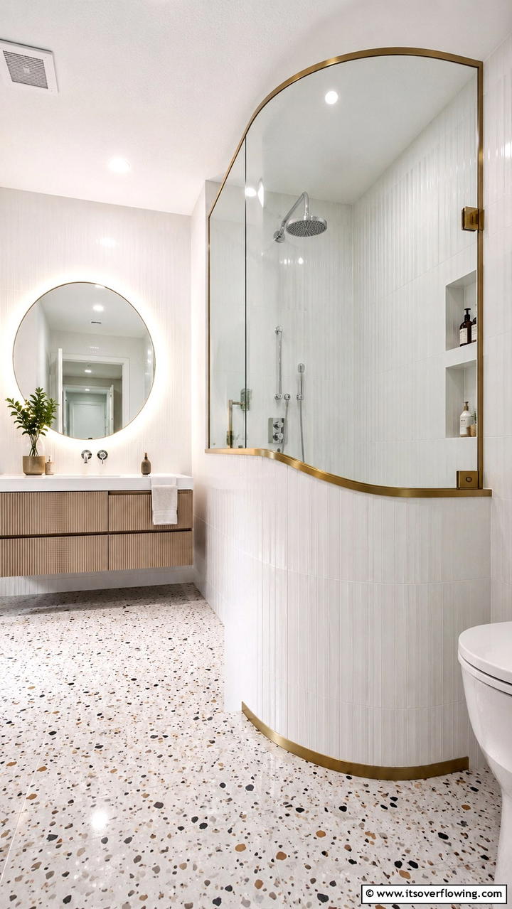 Curved Glass and Metal Accents - 30 Half-Wall Shower Ideas- Sleek Bathroom Design Solutions