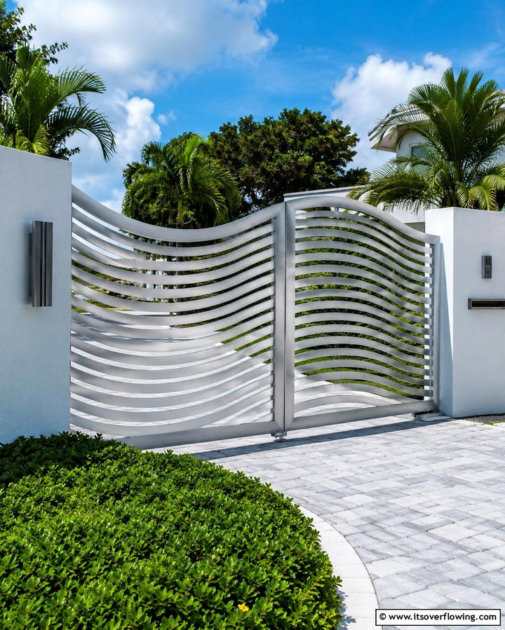 Curved Modern Aluminum Gate - 30 Stylish Driveway Gate Ideas for Curb Appeal