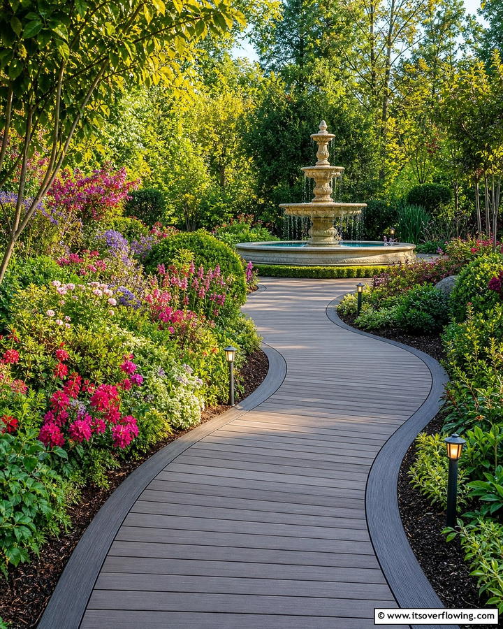 Curved Pathway Accents - 20 Composite Walkway Ideas for a Durable and Beautiful Path