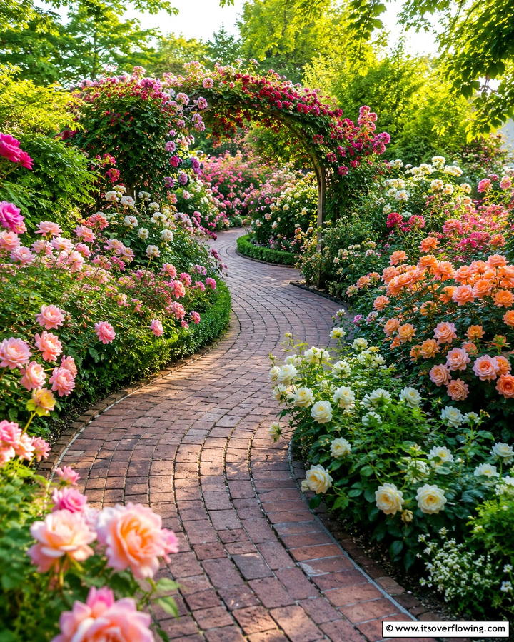 Curved Pathways for a Romantic Touch - 25 Rose Garden Ideas to Create a Blooming Paradise