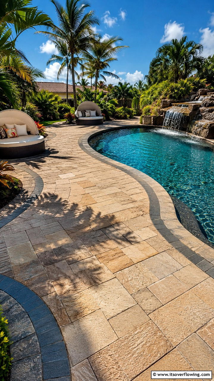 Curved Pool Surround - 30 Concrete Pavers Around Pool Ideas for Durable Style