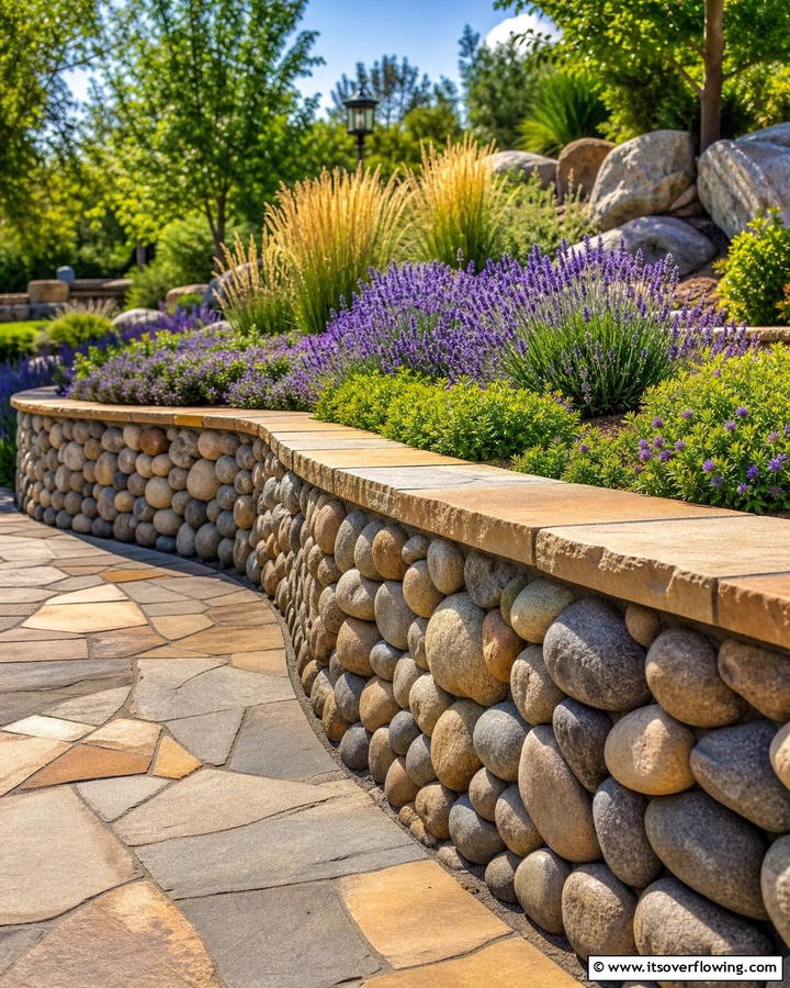 Curved Retaining Wall with River Rocks - 20 Natural Rock Retaining Wall Ideas for a Stunning Yard