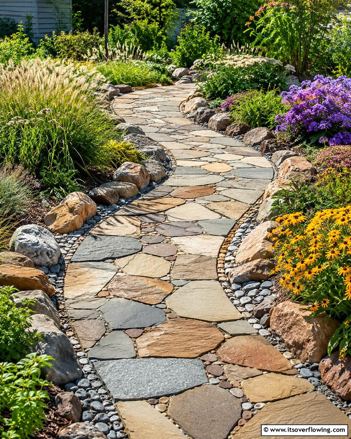 Curved Rock Path - 30 Rock Walkway Ideas to Elevate Your Garden Design