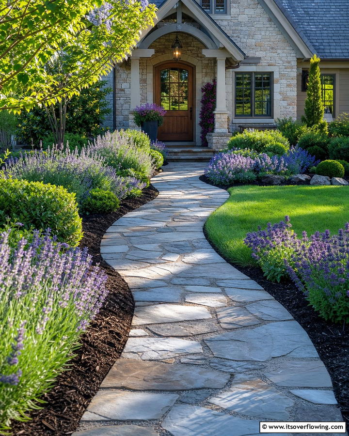 Curved Rock Pathway - 21 Front Yard Landscaping Ideas With Rocks and Mulch