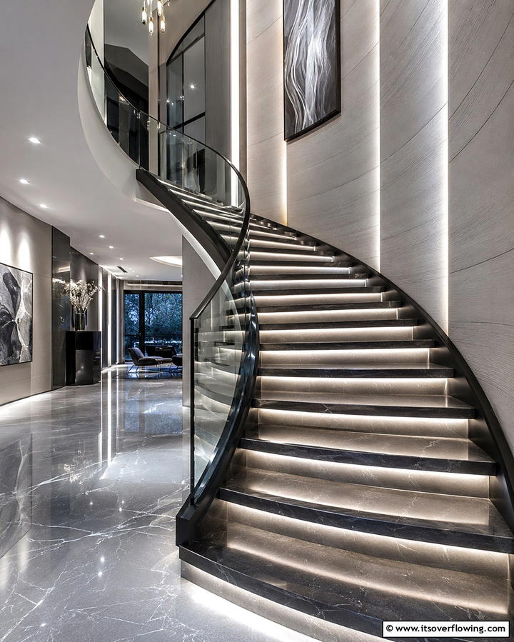 Curved Staircase with Built in Lighting - 30 Elegant Curved Staircase Designs to Elevate Your Home’s Style