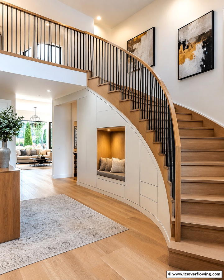 Curved Staircase with Under Stair Storage - 30 Elegant Curved Staircase Designs to Elevate Your Home’s Style