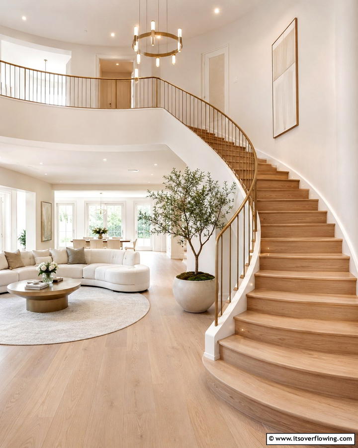 Curved Staircases - 30 Open Staircase Ideas to Elevate Your Home Organization