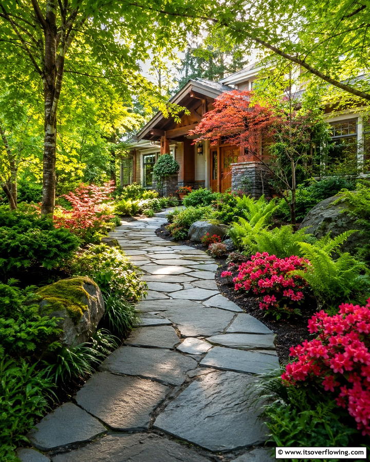 Curved Stone Walkways for a Natural Flow - 25 Front Walkway Ideas to Enhance Your Home’s Curb Appeal