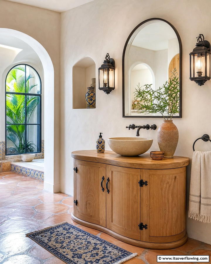 Curved Vanity Designs - 20 Mediterranean Bathroom Ideas for a Relaxing Retreat