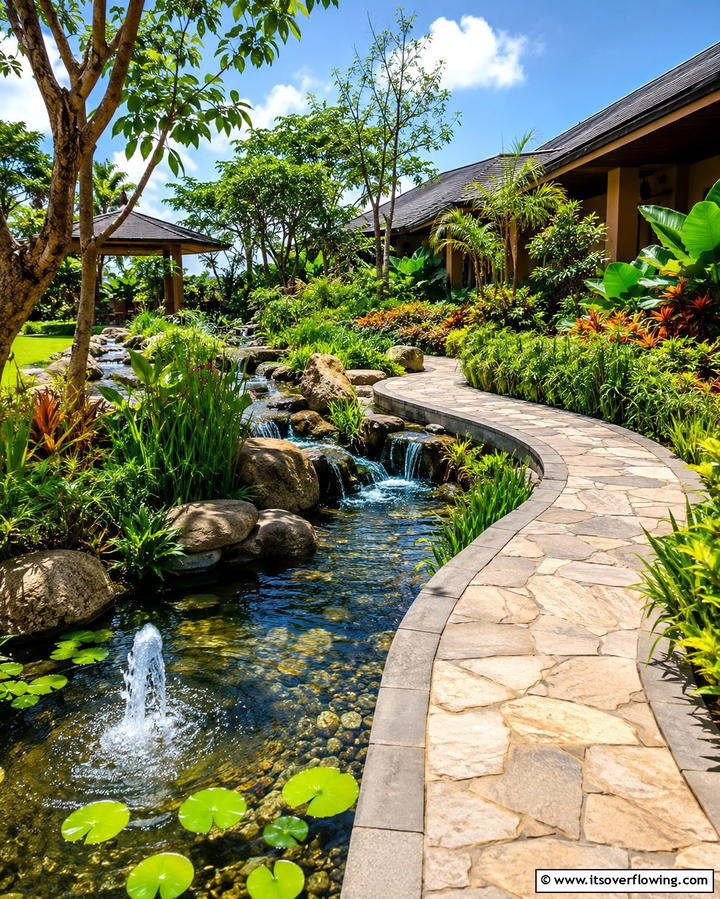 Curved Walkways with Water Features - 25 Curved Walkway Ideas for a Charming Garden Path