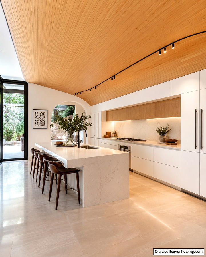 Curved Wood Ceilings for a Soft Organic Look - 20 Wood Ceiling Kitchen Ideas for a Warm and Inviting Atmosphere