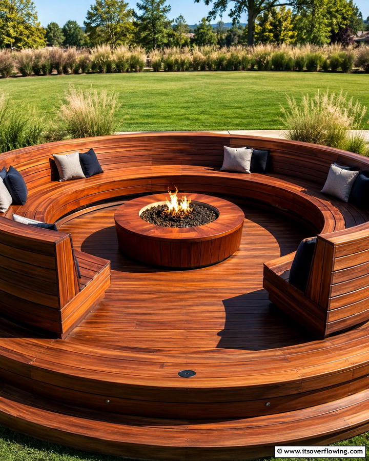 Curved Wooden Benches - 25 Fire Pit Seating Ideas to Enhance Your Outdoor Space