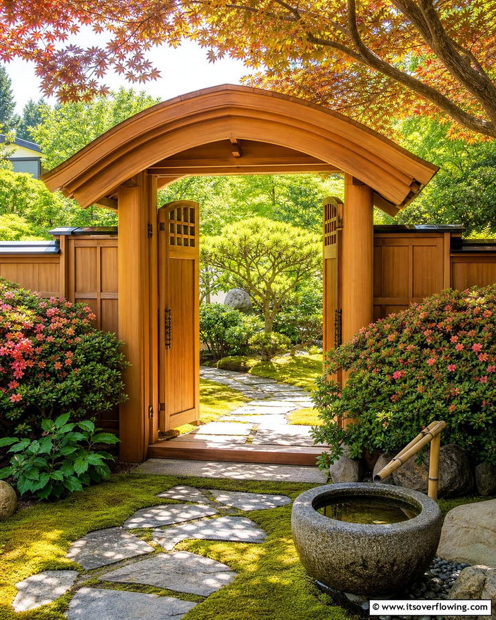 Curved Wooden Gate - 20 Japanese Garden Gate Design Ideas for a Zen Space