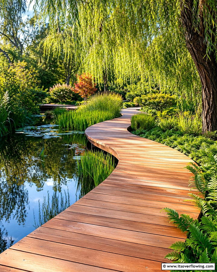 Curved Wooden Plank Pathways - 25 Curved Walkway Ideas for a Charming Garden Path